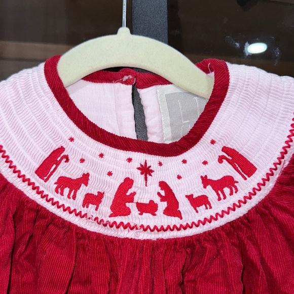 Lil Cactus nativity smock dress corduroy Christmas bishop toddler girl ruffles - Picture 3 of 7